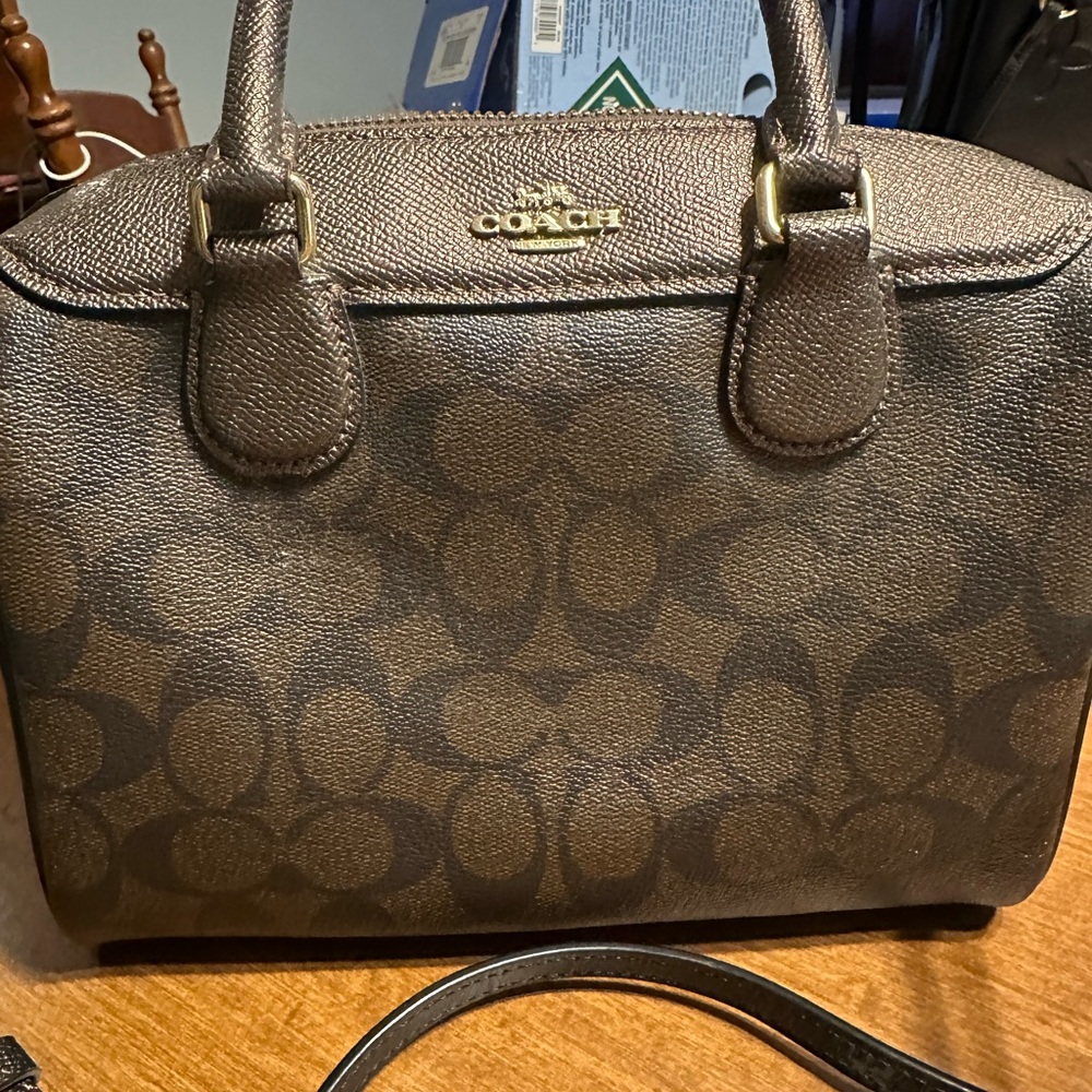 Coach Brown Signature Satchel with Gold Hardware and matching wallet